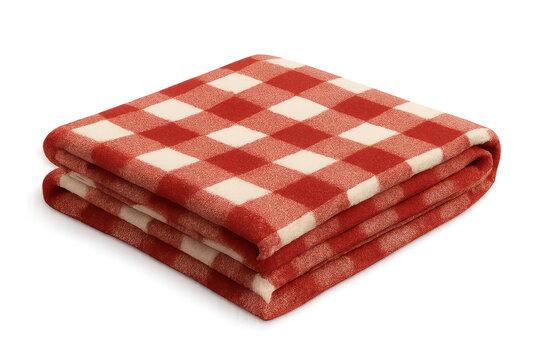 Folded red and white checkered blanket isolated on transparent background - Powered by Adobe