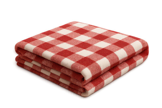 Neatly folded red and white checkered blanket isolated on transparent background - Powered by Adobe