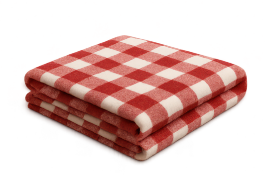 Neatly folded red and white checkered blanket isolated on transparent background