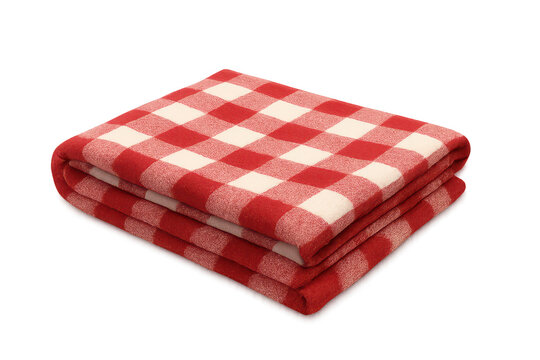 Folded red and white checkered picnic blanket isolated on transparent background