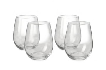 Modern stemless wine glasses, a set of four, isolated on transparent background