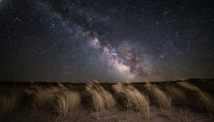 Starry Desert Night Photography, Minimal Cosmic Landscape Aesthetic