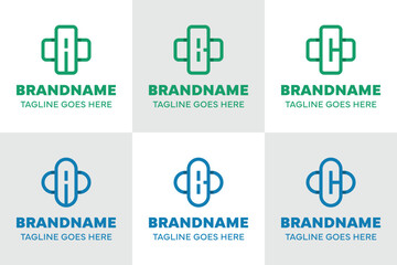 Letter A B C Medical Cross Logo Set, symbolizing health, care, and pharmacy