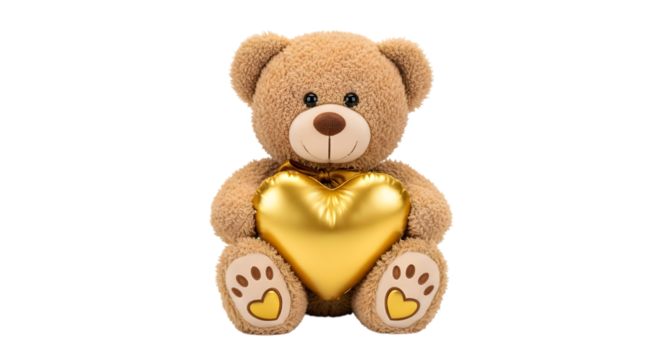 Teddy bear holding a golden heart perfect for valentine s day or anniversary