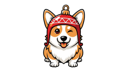 Fototapeta premium Festive Corgi Charm: A cheerful Corgi, adorned with a decorative cap, brings a touch of joy and festivity.