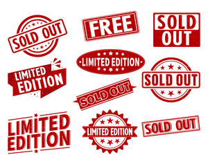 Red Grunge Sold Out and Limited Edition Stamp Badge Set.