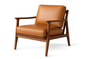 Luxury brown leather armchair on transparent background, comfortable design.