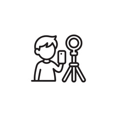 Influencer Selfie Scene Outline Vector