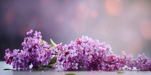Lilac Flower Bouquet on Table with Soft Pastel Background