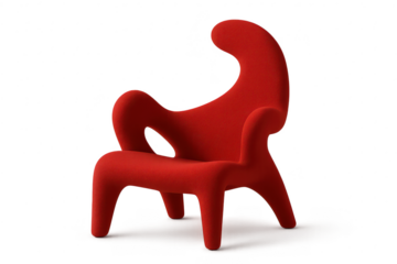 Modern red organic shaped lounge chair, isolated on transparent background