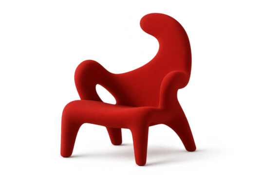 Modern red organic shaped lounge chair, isolated on transparent background - Powered by Adobe