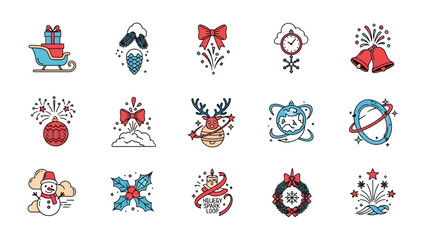 Festive Symbols: A delightful array of holiday icons captures the magic of the season, each illustration representing the joy and traditions associated with celebration.