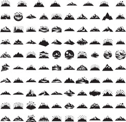 Mountain with snow silhouette set