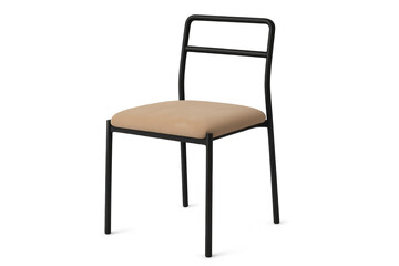 Fototapeta premium Modern minimalist chair with black frame and beige seat, isolated on transparent background.