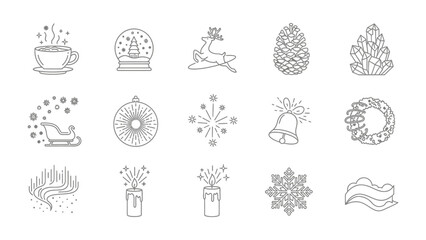 Winter Icon Array: A collection of meticulously crafted, minimalistic winter-themed icons, perfect for conveying seasonal joy and festive spirit. Designed with clean lines and a touch of elegance.
