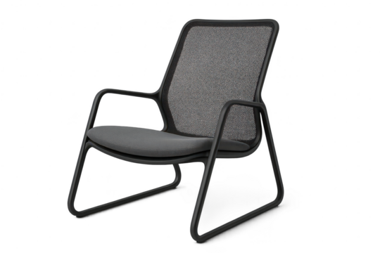 Modern dark grey office chair with mesh back isolated on transparent background
