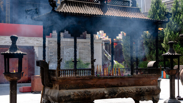 Traditional temple incense altar in Xian, China