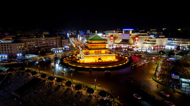 Illuminated Bell Tower of Xian in vibrant cityscape