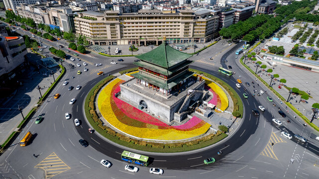Xian Bell Tower amidst bustling cityscape