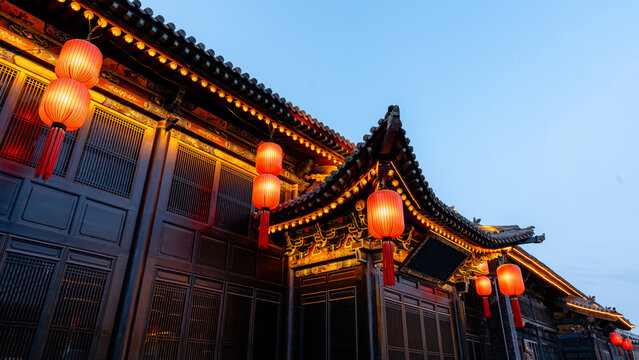 Red lanterns illuminating traditional Chinese architecture