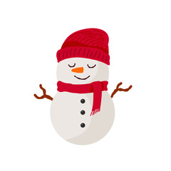 Cute snowman wearing red hat and scarf vector illustration