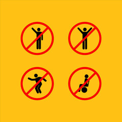 Set of four no people allowed signs with different poses.
