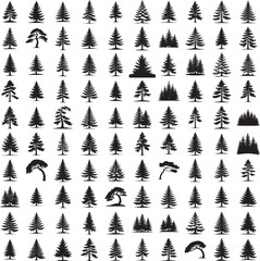 Pine tree silhouette set isolated on white background