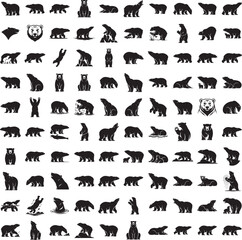 Polar bear silhouette set in Arctic and winter nature scenes