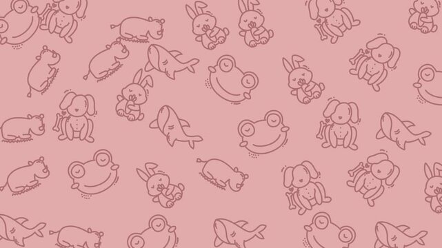 Animal pattern holiday cheer radiates from repeating pink background design. Perfect for christmas cards, gift wrap, and festive decorations.