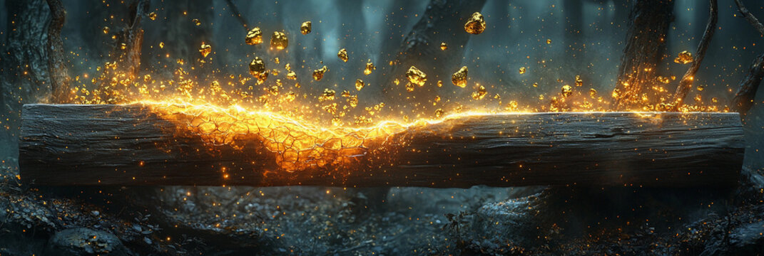 Glowing crack on wooden plank in a mystical forest Generative AI - Powered by Adobe