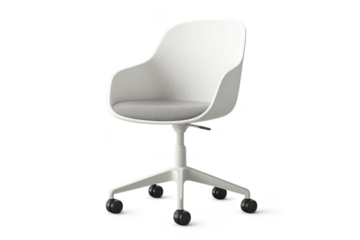 Modern white swivel chair isolated on transparent background, contemporary style