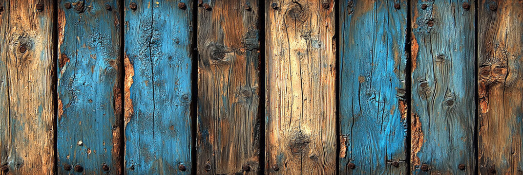 Weathered wooden planks with blue and brown tones in detail Generative AI - Powered by Adobe