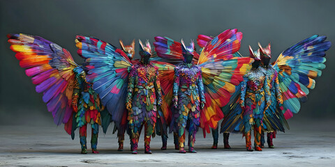 Winged Spectacle: Parade of Colorful Spirits, ai generated.