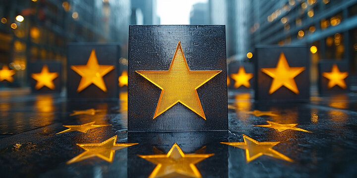 European Union stars illuminated in a modern urban setting Generative AI - Powered by Adobe