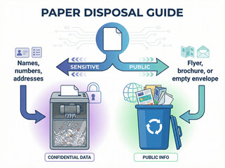 Paper Disposal Guide: A comprehensive guide clearly distinguishes between the appropriate disposal methods for sensitive documents and public information, emphasizing data security. 