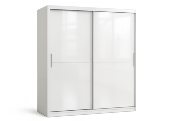 Modern white wardrobe with sliding doors isolated on transparent background