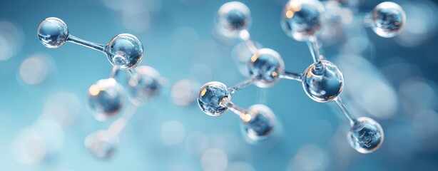 The Molecules in a Stylized 3D Molecular Model Floating On a Blue Background