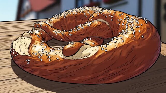 Delicious German Pretzel on a Wooden Table.