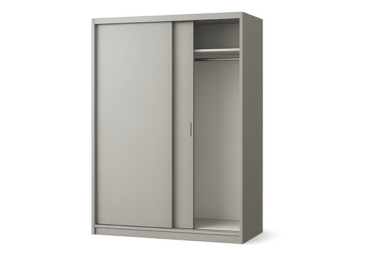 Modern wardrobe with sliding doors isolated on transparent background studio shot.