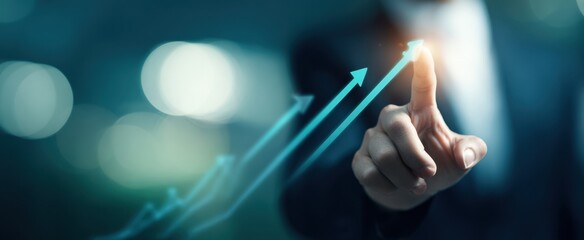 The Hand Pointing to a Rising Digital Growth Graph in Business Concept