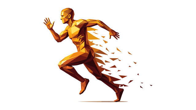Geometric low poly runner in motion with fragmented triangles