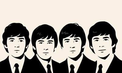Beatles four musicians vintage photo, vector art illustration.