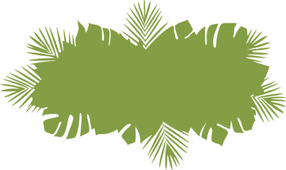 Tropical leaf silhouette frame in earthy green with layered foliage. Natural botanical border ideal for summer, eco, or organic-themed designs. Perfect for invitations, posters, and branding layouts.