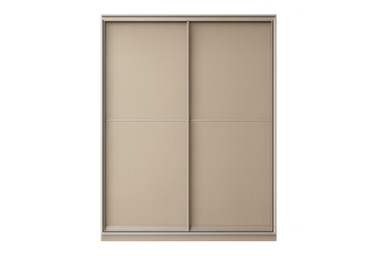 Modern beige wardrobe with sliding doors isolated on transparent background