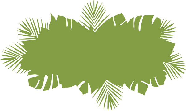 Tropical leaf silhouette frame in earthy green with layered foliage. Natural botanical border ideal for summer, eco, or organic-themed designs. Perfect for invitations, posters, and branding layouts.