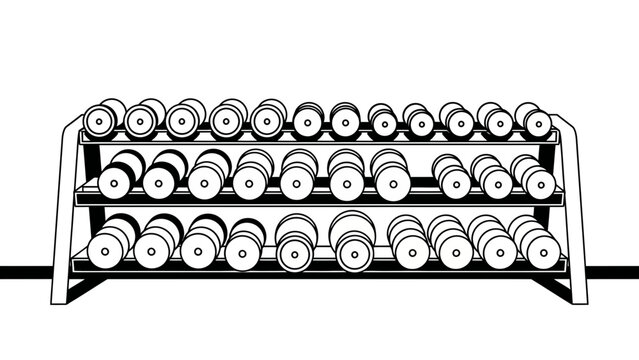 Gym dumbbell rack illustration for fitness concept, ready to build muscle and get in shape, ideal for workout and exercise design projects