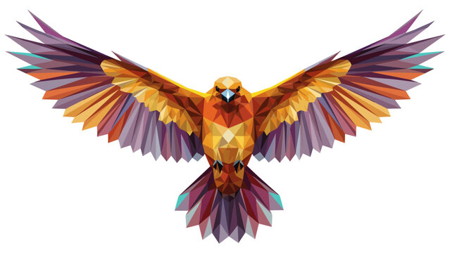 Geometric polygonal bird with vibrant colors and spread wings