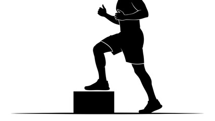 Dynamic workout silhouette motivates fitness goals, stepping up for strength training exercises, building endurance and power with modern athletic training regime