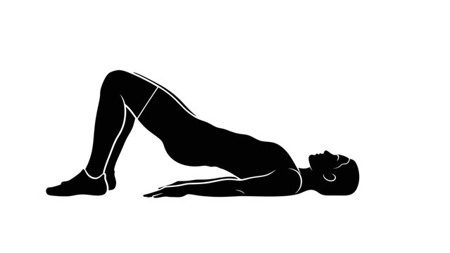 Elegant silhouette of woman practicing the bridge pose, ideal for fitness, wellness, and health-related content with a modern, minimalist aesthetic
