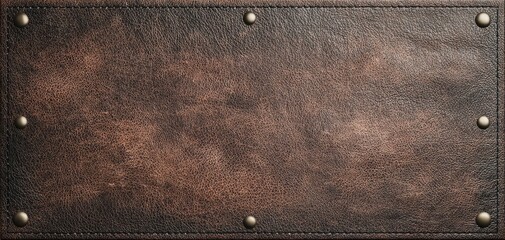 The Leather Panel Background with Brass Studs and Stitched Edges for Vintage Design